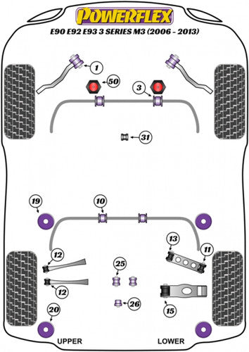 Powerflex Rear Sway Bar / Stabiliser / Anti-Roll Bar Bushes 22.5mm (Pair) PFR5-1210-22.5 for BMW M3 E90 E92 E93 2006-2013 E9x 3 Series Polyurethane ARB Mount Bushings Kit
