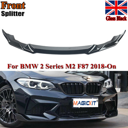 BMW M2 F87 Front Splitter & Side Skirts Kit Gloss Black - Front Lip Spoiler + Side Skirt Extensions - Fits M2 2015-2020, 2 Series F22 F23/F44 M Sport - OEM+ Look, UK Stock