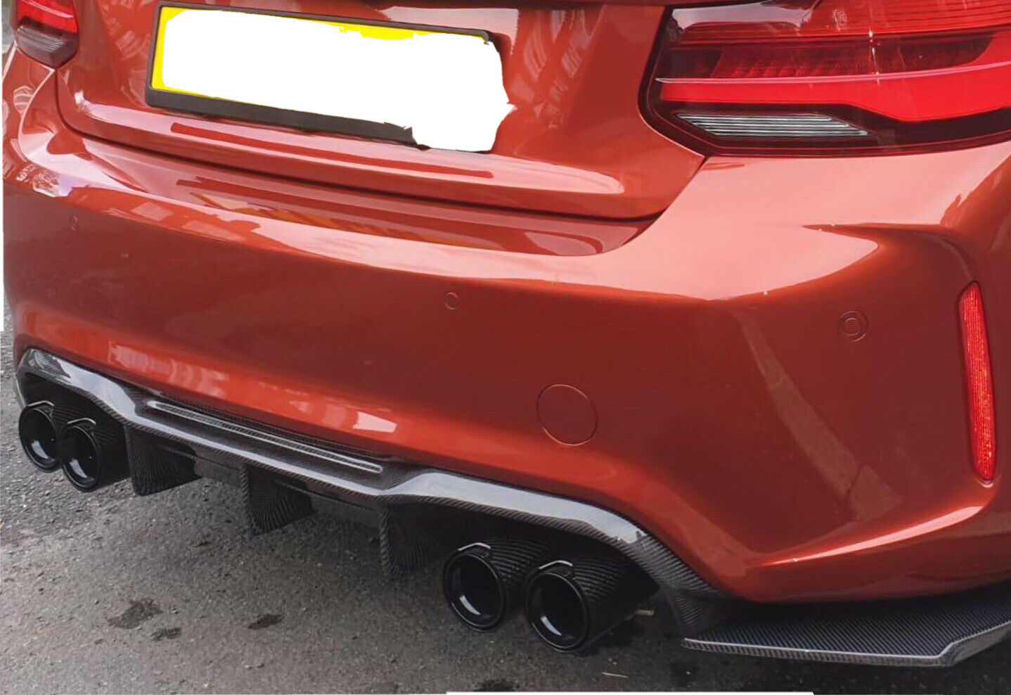BMW M2 F87 / M2 Competition Carbon Fibre Rear Diffuser AK-Style - Gloss Carbon Rear Bumper Valance/Apron/Splitter - Aggressive Quad Exhaust Surround - Direct Fit for OEM Bumper - UK Stock Fast Dispatch | F87 Rear Lower Diffuser Insert Carbon Fiber M2C