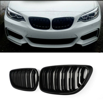 BMW 2 Series F22 F23 2012-2018 Gloss Black Twin Slat Front Kidney Grilles Pair  Coupe & Convertible  De-Chrome Upgrade  UK Stock Fast Delivery