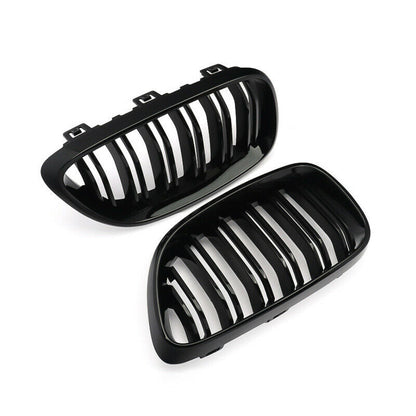 BMW 2 Series F22 F23 2012-2018 Gloss Black Twin Slat Front Kidney Grilles Pair  Coupe & Convertible  De-Chrome Upgrade  UK Stock Fast Delivery