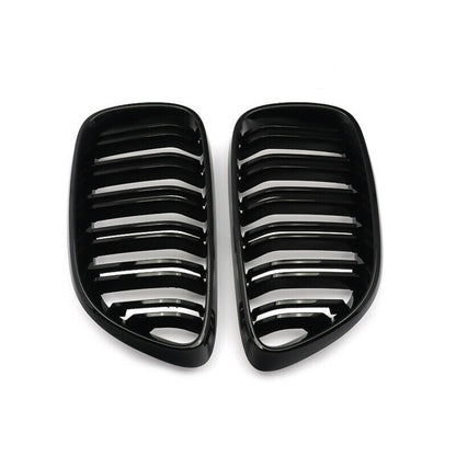 BMW 2 Series F22 F23 2012-2018 Gloss Black Twin Slat Front Kidney Grilles Pair  Coupe & Convertible  De-Chrome Upgrade  UK Stock Fast Delivery