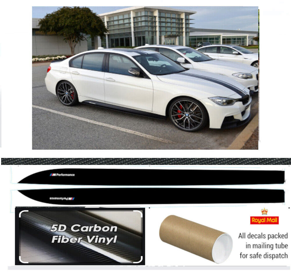 BMW 3 Series F30 F31 (2012–2019) Side Skirt Stripe Decal Kit – Rocker/Sill Vinyl Stickers – M Performance Style M Sport – 4D Vinyl – Satin/Matte Black or Carbon Fibre – Saloon/Touring OEM+ Lower Body Graphics, Pair with M Performance Text