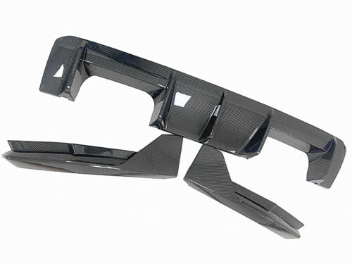 BMW M3 G80 (2020+) Carbon Fiber Rear Diffuser 3pc Kit w/ Corner Fins/Spats | Rear Valance/Splitter, Lower Bumper Insert | Gloss Genuine Carbon, OEM-Style Fit | Saloon/Sedan | Performance Aero Upgrade | UK Stock, Free 2-Day Shipping