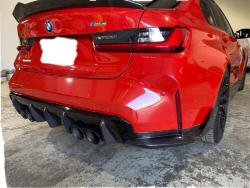 BMW M3 G80 (2020+) Carbon Fiber Rear Diffuser 3pc Kit w/ Corner Fins/Spats | Rear Valance/Splitter, Lower Bumper Insert | Gloss Genuine Carbon, OEM-Style Fit | Saloon/Sedan | Performance Aero Upgrade | UK Stock, Free 2-Day Shipping