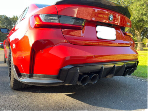 BMW M3 G80 (2020+) Carbon Fiber Rear Diffuser 3pc Kit w/ Corner Fins/Spats | Rear Valance/Splitter, Lower Bumper Insert | Gloss Genuine Carbon, OEM-Style Fit | Saloon/Sedan | Performance Aero Upgrade | UK Stock, Free 2-Day Shipping
