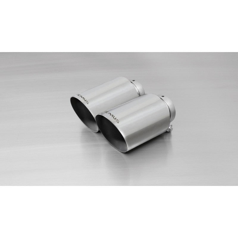 Remus 102mm (4 inch) Exhaust Tips / Tailpipe Trims / Muffler Tip Finishers for Mini F54 F60 - Carbon Fibre w/Titanium Inner or Chrome - Clamp-On Angled Pair - Fits Cooper S Clubman F54, JCW Clubman ALL4 & JCW Countryman ALL4 F60