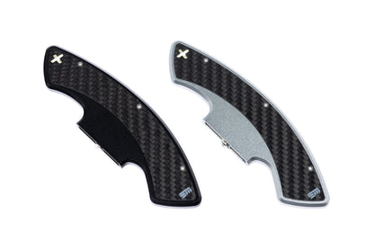 Storm Motorwerks Illuminated Extended Steering Wheel Paddle Shifters for BMW E90 E92 E93 M3 DCT (E9X) - CNC Billet Aluminium with Carbon Fibre Inlay - Self-Powered Glow - Black or Silver Anodised
