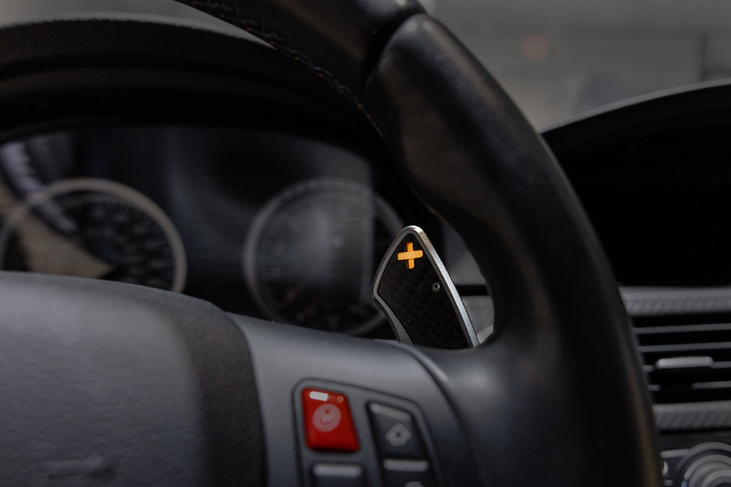 Storm Motorwerks Illuminated Extended Steering Wheel Paddle Shifters for BMW E90 E92 E93 M3 DCT (E9X) - CNC Billet Aluminium with Carbon Fibre Inlay - Self-Powered Glow - Black or Silver Anodised
