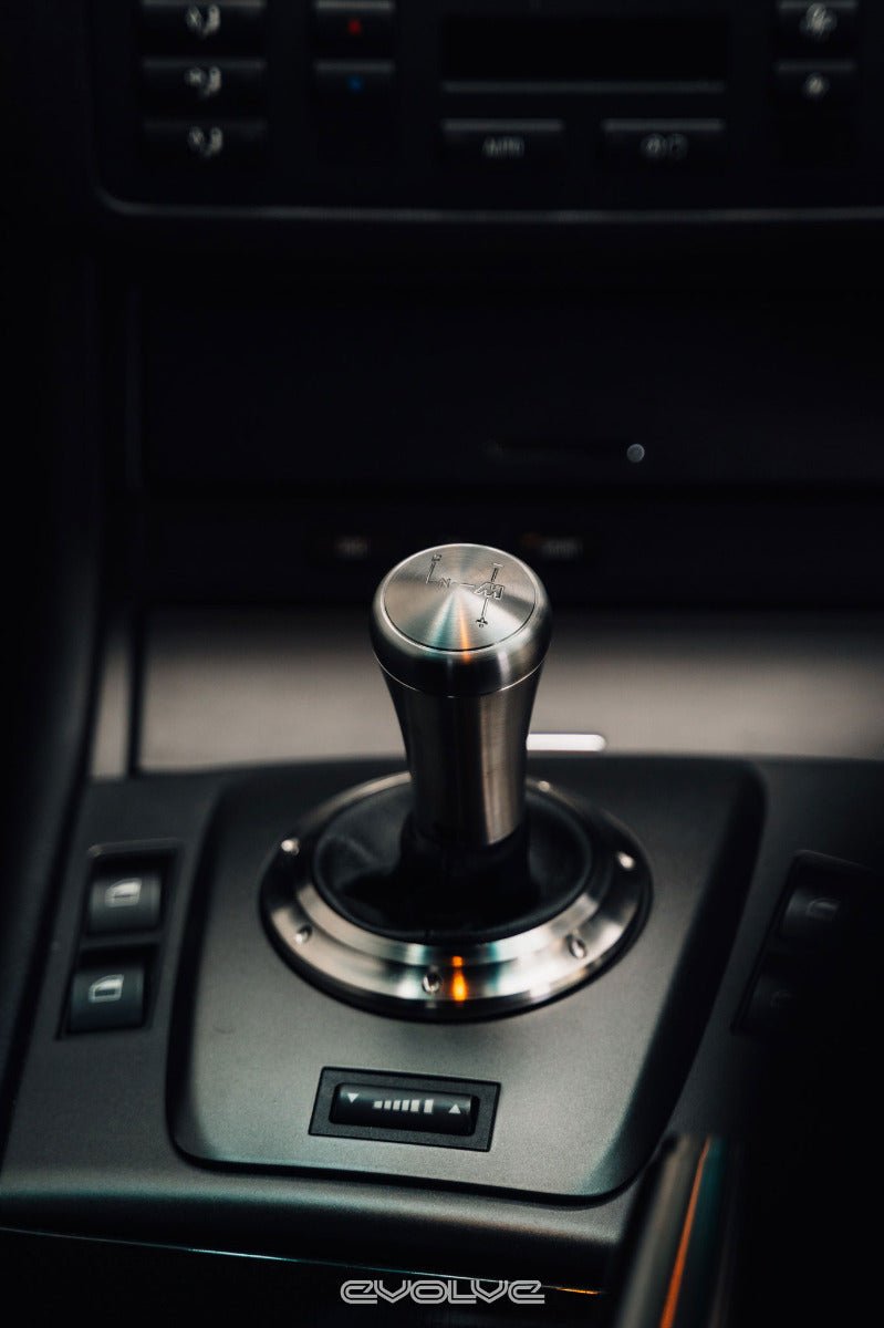 BMW E46 M3 SMG Shift Knob / Gear Selector Handle - Storm Motorwerks V3 Weighted Solid Stainless, OEM-Fit Direct Replacement, Engraved SMG Pattern - Metal Gear Lever Upgrade, E46 SMG Shifter Knob, Aftermarket Interior Part UK
