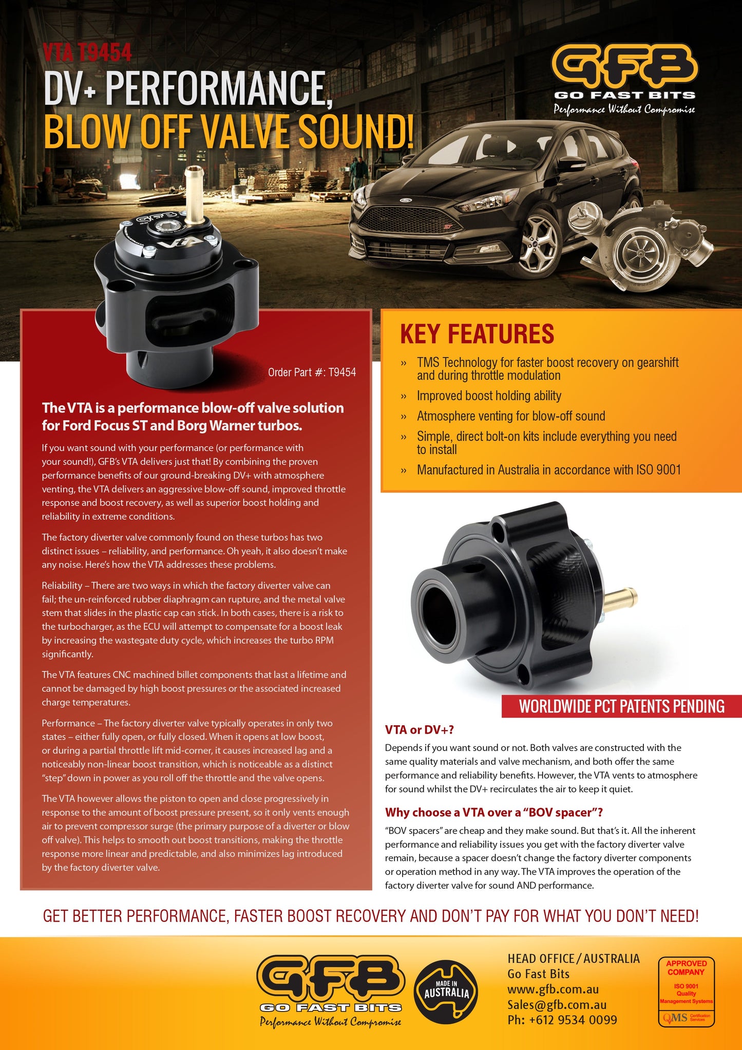 GFB T9454 VTA VENT TO ATMOSPHERE BLOW OFF VALVE - VOLVO V50 MW T5