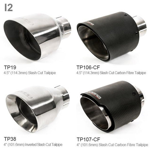 Cobra Sport BMW M135i xDrive F40 (2019+) OPF/GPF/PPF-Back Valved/Non-Valved Performance Exhaust System - 3in (76.2mm) Centre & Rear Sections, Rear Silencer/Back Box Delete, Axle-Back Cat-Back Alternative, Mid Pipe Upgrade, Carbon Fibre 4in Tips