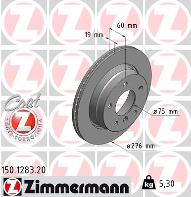 Zimmermann COAT Z 150.1283.20 Brake Disc Rotor for BMW 3 Series - 276mm x 19mm Vented, High-Carbon, Anti-Corrosion Coated, OEM-Quality OE-Spec Replacement, Coated Hub Performance Upgrade (Fits Select Models)