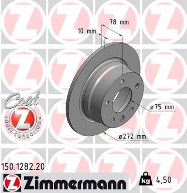 Zimmermann COAT Z 150.1282.20 Rear Brake Disc Rotor for BMW 3 Series Compact E36 (1994-2001) - 272x10mm Solid, High-Carbon, Anti-Rust Coated, OE-Spec Direct Fit for 316i 318ti E36/5