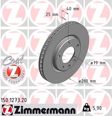Otto Zimmermann COAT Z 150.1273.20 Brake Disc/Rotor 280mm for BMW 3 Series – High-Carbon, Internally Vented, Anti-Corrosion Zinc Coated, OE-Spec Replacement