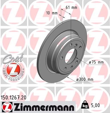 BMW 5 Series 300mm 300x10 Solid Brake Disc/Brake Rotor - Zimmermann Coat Z 150.1267.20 (150126720) High Carbon Coated Anti-Corrosion Rust-Free OEM Quality Replacement