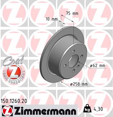 Otto Zimmermann Coat-Z (Coat Z) Brake Disc 150.1260.20 for BMW E30 3 Series Saloon/Sedan – 258x10mm Solid Coated Rotor, Anti-Corrosion Painted OE Replacement (150126020, 150-1260-20) Bremsscheibe