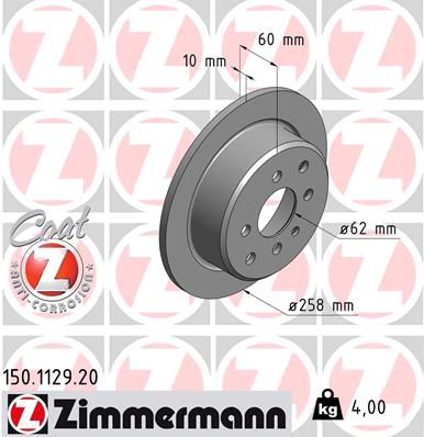 Zimmermann Coat Z 150.1129.20 258x10mm Solid Brake Disc / Rotor for BMW 3 Series - Non-Vented, Hub-Coated Anti-Rust, OE Quality Replacement, Rust-Resistant OEM Spec, UK Stock