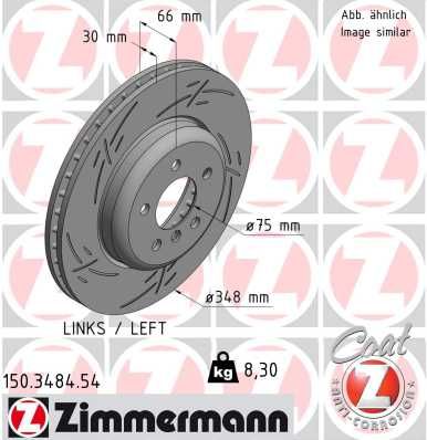 Otto Zimmermann Black Z 150.3484.54 Brake Disc/Rotor for BMW 5 Series 330mm (330x20) - Grooved Vented Coated High-Carbon Performance Replacement | Fits E60 E61 F10 F11 G30 G31