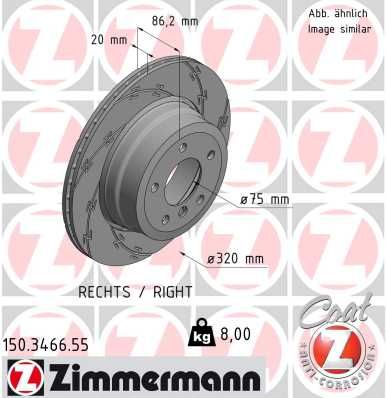 Zimmermann 150.3466.55 Brake Disc for BMW 5 Series, 320mm x 20mm - High-Carbon, Slotted, Externally Vented, Coated, OE Quality