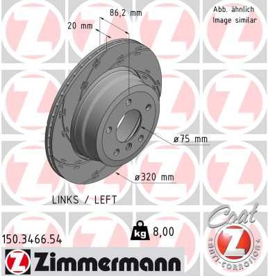 Zimmermann 150.3466.54 Grooved/Slotted Vented High-Carbon Coated Brake Disc Rotor 320mm x 20mm (320x20) for BMW 5 Series - Anti-Corrosion Performance Upgrade Replacement, Direct Fit