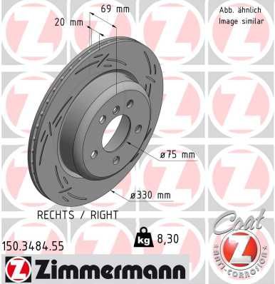 Zimmermann 150.1296.54 Front Axle Brake Disc Rotor for BMW 5 Series (Saloon/Touring) 324mm x 30mm | Grooved/Slotted, Internally Vented, High Carbon, Anti-Corrosion Coated | Performance Upgrade Replacement