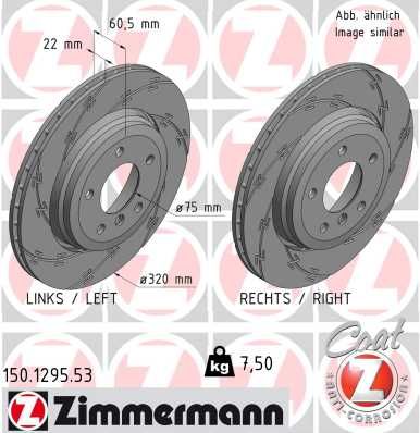 Zimmermann 150.1295.53 Brake Disc/Brake Rotor 320mm x 22mm (320x22) for BMW 3 Series – Grooved/Slotted, Vented/Ventilated, High-Carbon, Anti-Rust Coated – Performance OE-Spec Upgrade Replacement