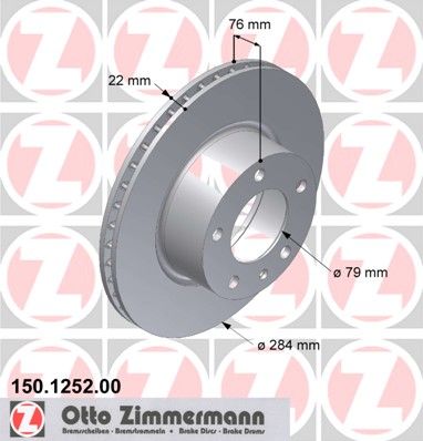 Zimmermann 150.1252.00 Vented Brake Disc / Rotor 284x22mm for BMW 5 Series E28 Saloon (1981-1988) - OE-Spec Replacement - 150 1252 00, 150125200