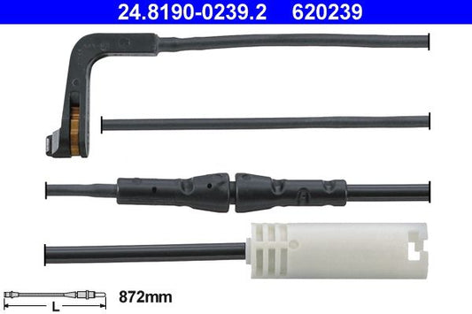 ATE 24.8190-0239.2 Brake Pad Wear Sensor for BMW 5 Series E61 Touring Estate 2004-2010 - 872mm Brake Lining Warning Loom/Lead/Harness - Front Rear Pad Wear Indicator Wire/Cable - Ref 24819002392