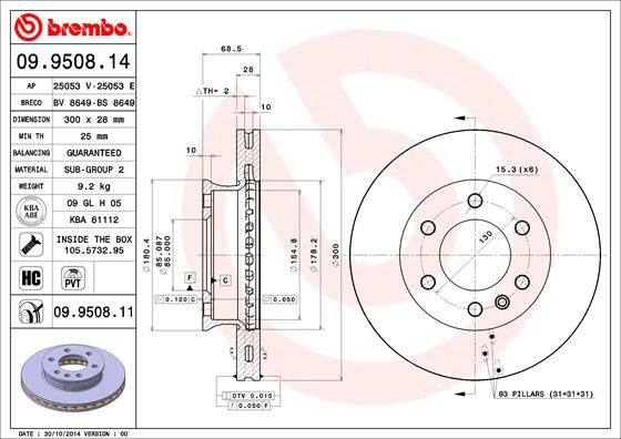 Brembo 09.6948.11 Anti-Corrosion High-Carbon Brake Disc/Brake Rotor for BMW 8 Series E31 (840i 850i 850Ci 850CSi) 1990-1999, 324x30 mm, Vented, 5-Stud 5x120, OE Quality, Fixing Bolts/Screws Included 09694811