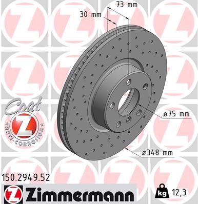 Zimmermann Sport Coat Z 150.2949.52 Front Axle Brake Disc/Brake Rotor for BMW X4 F26 (2014-2018) 348x30mm - High Carbon, Cross-Drilled/Perforated & Vented, Anti-Rust Coated OE Replacement Performance Upgrade