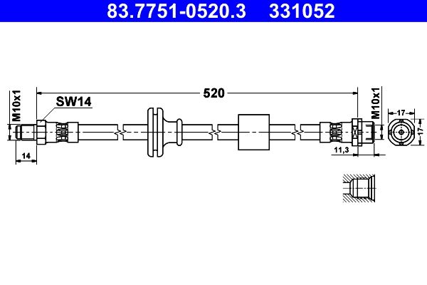ATE Brake Hose 83.7751-0520.3 for BMW X3 E83 (2003â€“2010), 520mm M10x1 Hydraulic Flexible Brake Line