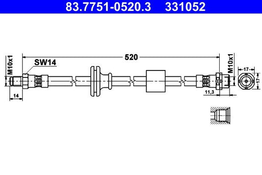 ATE Brake Hose 83.7751-0520.3 for BMW X3 E83 (2003â€“2010), 520mm M10x1 Hydraulic Flexible Brake Line