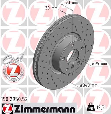Otto Zimmermann Coat Z Sport Brake Disc Rotor 150.2950.52 for BMW X4 (F26) 2014-2018, 348mm Drilled & Vented HC High-Carbon, Anti-Corrosion Coated, Performance Upgrade OE Replacement