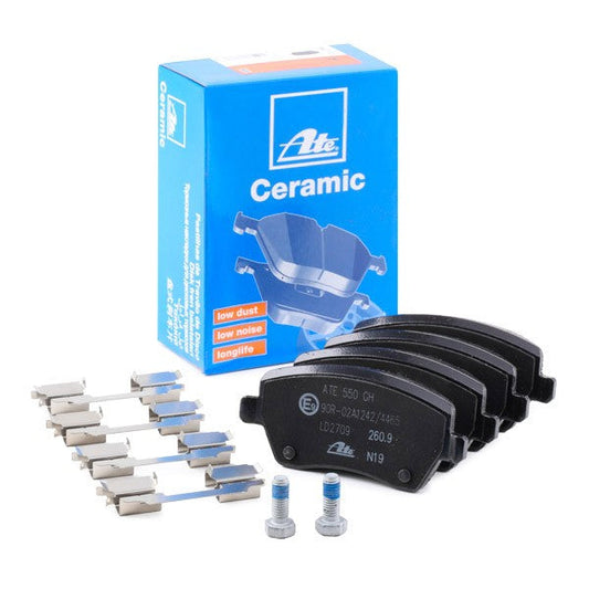ATE 13.0470-2709.2 Ceramic Brake Pads Set for Lucas TRW Calipers | Low Dust, Quiet | With Caliper Screws & Accessories | No Wear Sensor / Not Prepared for Wear Indicator