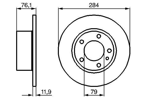 Bosch Brake Disc Rotor 284x12 Solid (Non-Vented), 5-Stud/5-Lug 5-Hole - Fits BMW E28 5 Series Saloon/Sedan 1981-1988 - OE-Spec OEM Replacement, Oiled, With Bolts & Screws -
