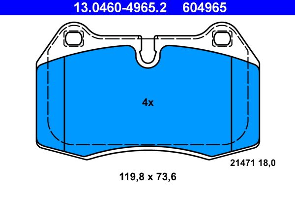 ATE 13.0460-4965.2 Brake Pad Set for BMW E38 7 Series (1994-2001) Brembo Calipers | Disc Brake Pads OE-Quality, Wear Sensor Ready (Sensor Not Included) | OEM Replacement | Cross Ref 13046049652