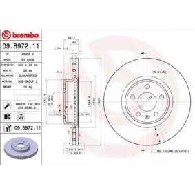 Brembo Coated Line 09.B972.11 Brake Disc / Rotor 320mm x 30mm, Vented High-Carbon, Anti-Corrosion, 5-Stud (5-Bolt), OE Replacement, Fixing Bolts/Screws Included