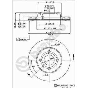 Genuine Brembo 09.3140.10 Brake Disc Rotor, Internally Vented, 239mm x 22mm, 4-Hole (4-Stud)  OE Quality Replacement