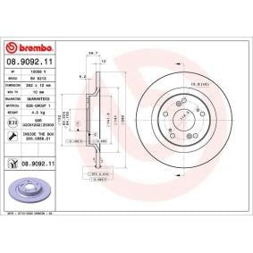 Genuine Brembo 08.9092.11 Rear Brake Disc/Rotor for Honda S2000 (S2K) AP1 AP2 1999-2009 - 282mm Solid Plain, Anti-Rust Coated, 5-Stud - OE/OEM Direct-Fit Replacement - Includes Bolts/Screws - 08909211