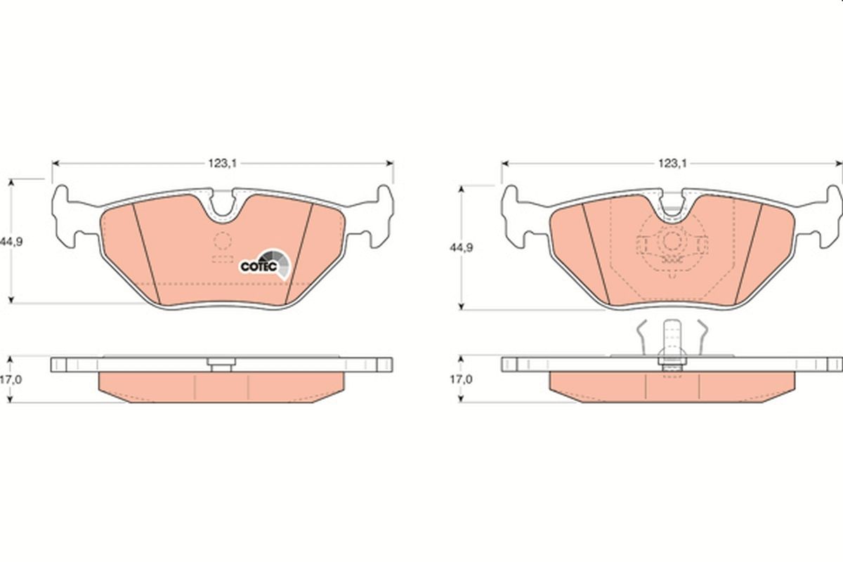 TRW COTEC GDB917 Brake Pads Set + Wear Sensor/Warning Contact for BMW 3 Series E30/E36, 5 Series E34, 7 Series E32, Z1, Z3, M3, M5 – OE Spec Disc Pad Kit, Axle Set, Direct Fit Replacement