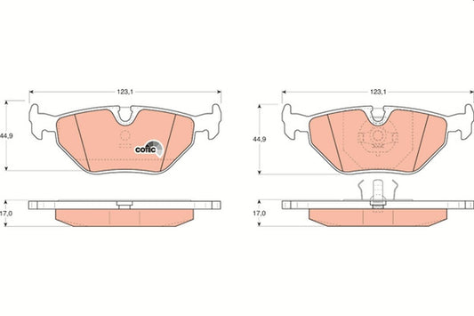 TRW COTEC GDB917 Brake Pads Set + Wear Sensor/Warning Contact for BMW 3 Series E30/E36, 5 Series E34, 7 Series E32, Z1, Z3, M3, M5 – OE Spec Disc Pad Kit, Axle Set, Direct Fit Replacement