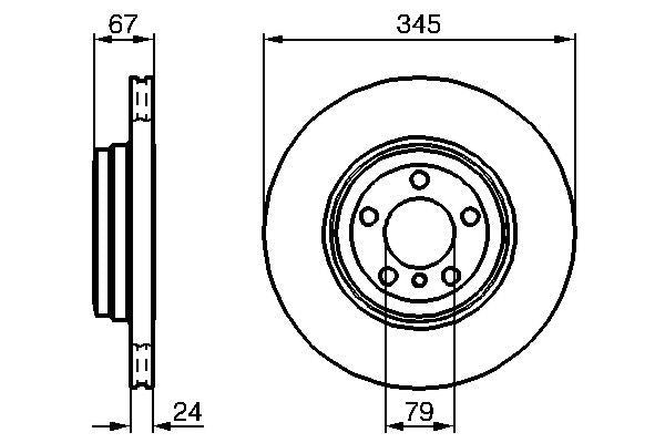 BOSCH 0 986 479 005 Brake Disc / Rotor 345mm x 24mm - High Carbon, Anti-Rust Coated, Internally Vented - Fits BMW 7 Series E65/E66/E67 (2001-2008) - 5-Stud - OE Spec Replacement - Bosch 0986479005