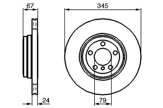 BOSCH 0 986 479 005 Brake Disc / Rotor 345mm x 24mm - High Carbon, Anti-Rust Coated, Internally Vented - Fits BMW 7 Series E65/E66/E67 (2001-2008) - 5-Stud - OE Spec Replacement - Bosch 0986479005