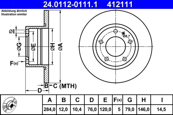 ATE 24.0112-0111.1 Brake Disc Rotor for BMW 5 Series E28 Saloon â€“ Solid 284mm x 12mm, 5-Hole