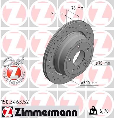 Otto Zimmermann Coat Z Sport Brake Disc/Brake Rotor 150.3463.52 for BMW 1 Series - Cross-Drilled, Vented, High-Carbon, Anti-Corrosion Coated - 300mm x 20mm OE Replacement Performance Upgrade