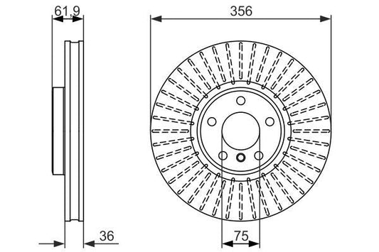 Bosch 0 986 479 349 Brake Disc 356mm (0986479349) for BMW X5 E53 2000–2006 – High Carbon Ventilated Coated 5-Hole/5-Lug 36mm OE-Quality Replacement Brake Rotor | 356x36 Anti-Corrosion Disc for X5 E53