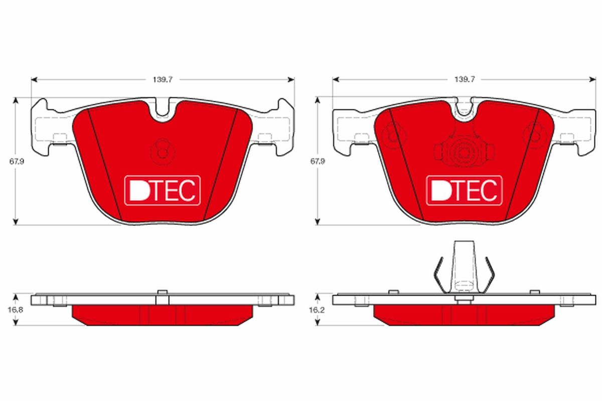 TRW DTEC COTEC GDB1892DTE Disc Brake Pads - Low Dust Ceramic Style, No Wear Indicator/Sensor Slot (Sensorless) - Fits BMW X5/X6 & X5M/X6M E70 E71 F15 F16 F85 F86 - Performance Upgrade OE Quality Replacement Pad Set