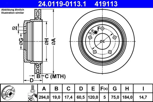 ATE 24.0119-0113.1 BMW 3 Series Brake Disc / Rotor 294x19mm – Vented, High-Carbon, Anti-Corrosion Coated, 5-Stud (5x120) – OE/OEM Quality Replacement – Includes Mounting Bolts & Screws – 294mm Coated Ventilated Brake Rotor (24 0119 0113 1)