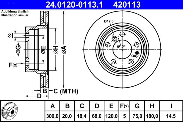 ATE 24.0120-0113.1 High-Carbon Vented Brake Disc/Brake Rotor 300x20mm 5x120 for BMW 7 Series E32 1986-1994 | OE-Spec OEM Quality | 5-Stud 300mm x 20mm Ventilated Rear Disc